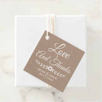 Love and Thanks white typography rustic wedding Favor Tags