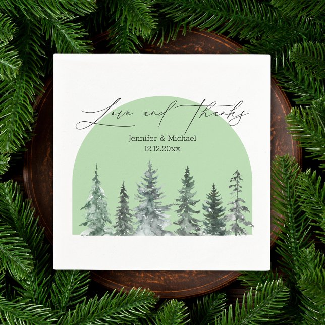 love and thanks, winter pine trees arch wedding napkins (Creator Uploaded)