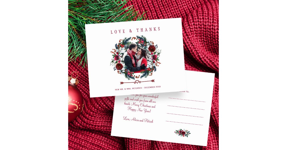 Love and Thanks Winter Rustic Wedding Thank You Postcard | Zazzle