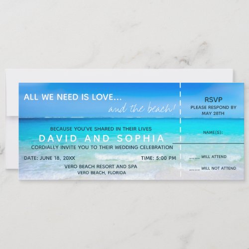 Love and the Beach Boarding Pass Wedding RSVP Invitation