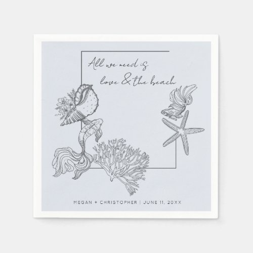 Love and The Beach Coastal Seashell Wedding Napkins