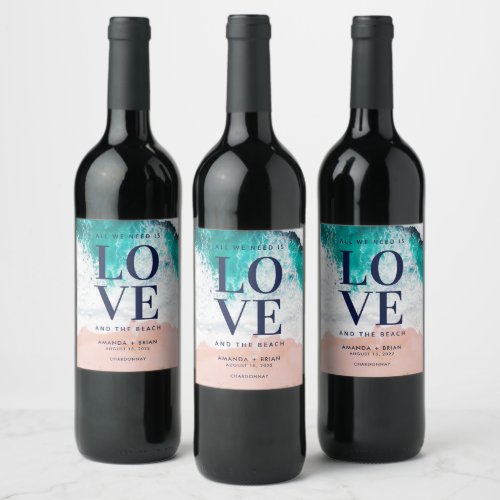 Love and the Beach Coastal Wedding Wine Label