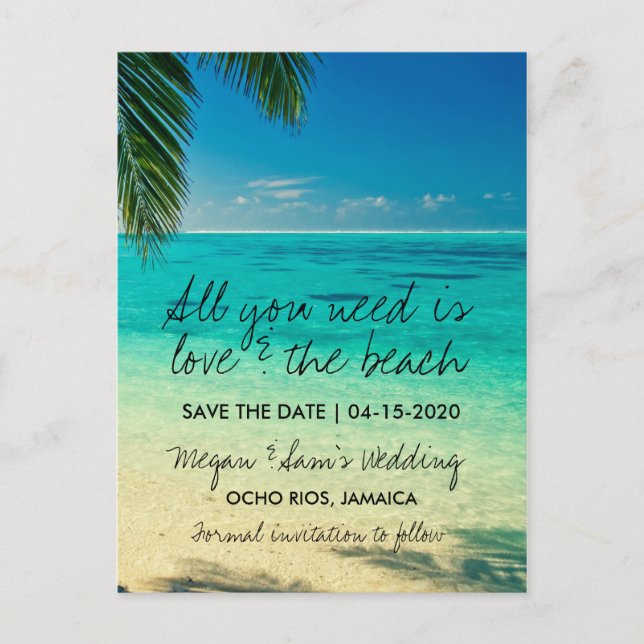 Love and the Beach Destination Save the Date Announcement Postcard (Front)