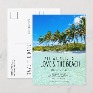 Love and The Beach Destination Wedding Save Date Announcement Postcard
