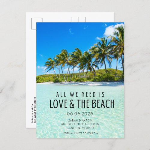 Love and The Beach Destination Wedding Save Date Announcement Postcard