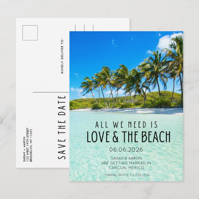 Love and The Beach Destination Wedding Save Date Announcement Postcard (Front/Back)