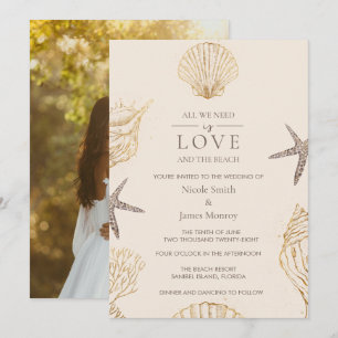 Love and The Beach Seashell Coastal Wedding Invitation