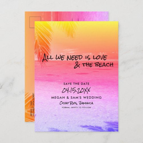Love and The Beach Sunset Save the Date Announcement Postcard