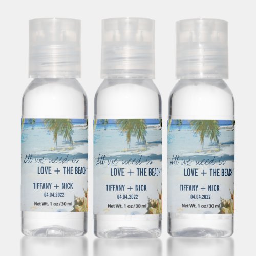 Love and The Beach Tropical Wedding Day Favors Hand Sanitizer