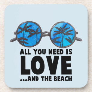 Love and the Beach Typography Beverage Coaster