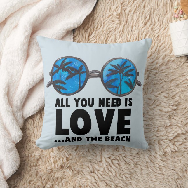 Love and the Beach Typography Throw Pillow (Blanket)