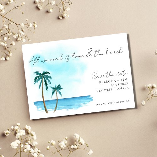 Love and the Beach Watercolor Palm Tree Wedding Save The Date