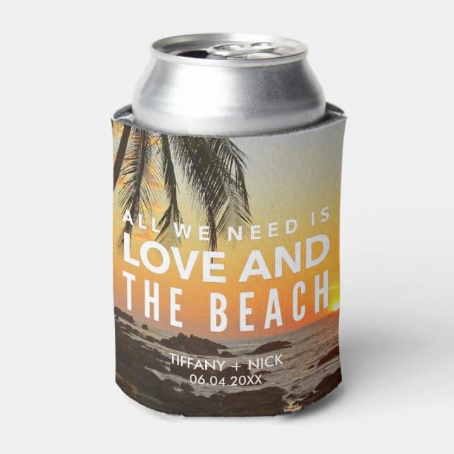 Love and The Beach Wedding Day Favors Can Cooler (Can Front)