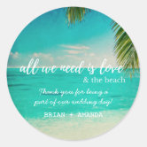 Island Breeze Painted Beach Scene Monogram Wedding Classic Round Sticker  #weddingmonogram #ClassicRoundSt…