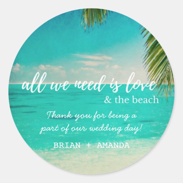 Love and the Beach Wedding Favor Stickers (Front)