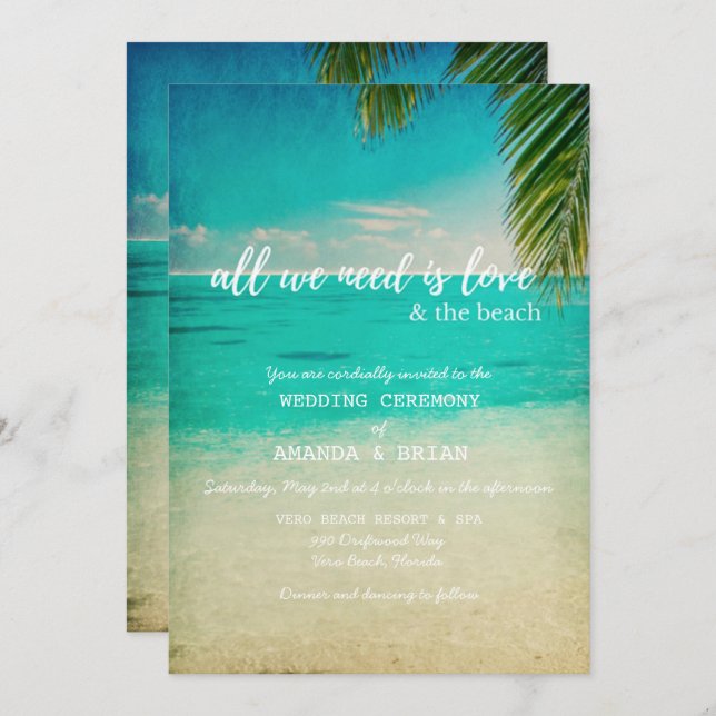 Love and the Beach Wedding Invitation (Front/Back)