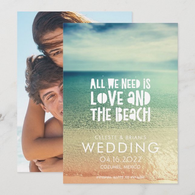 Love and the Beach Wedding Photo Save The Date (Front/Back)