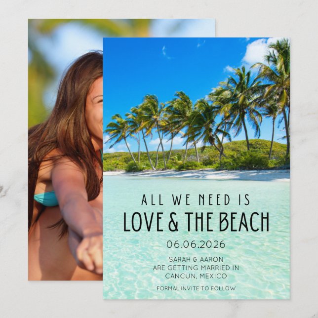 Love and The Beach Wedding Photo Save the Date (Front/Back)