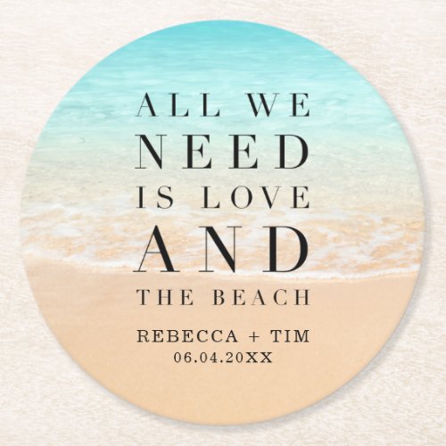 Love and the Beach Wedding  Round Paper Coaster