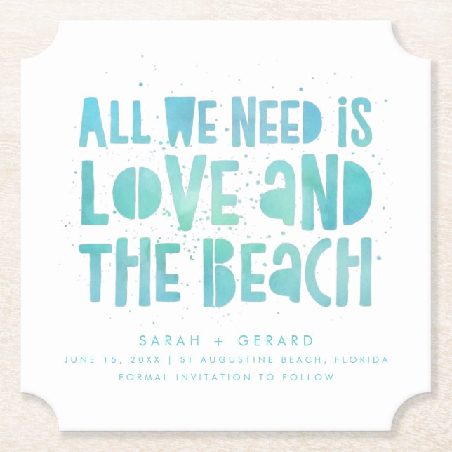 Love and the Beach Wedding Save the Date Paper Coaster (Front)