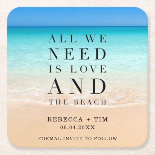 Love and the Beach Wedding Save the Date Square Paper Coaster