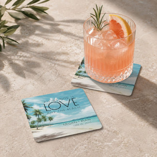 Love and the Beach Wedding Square Paper Coaster