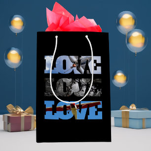 LOVE and Vintage Airplanes, Minimalist, Birthday Medium Gift Bag