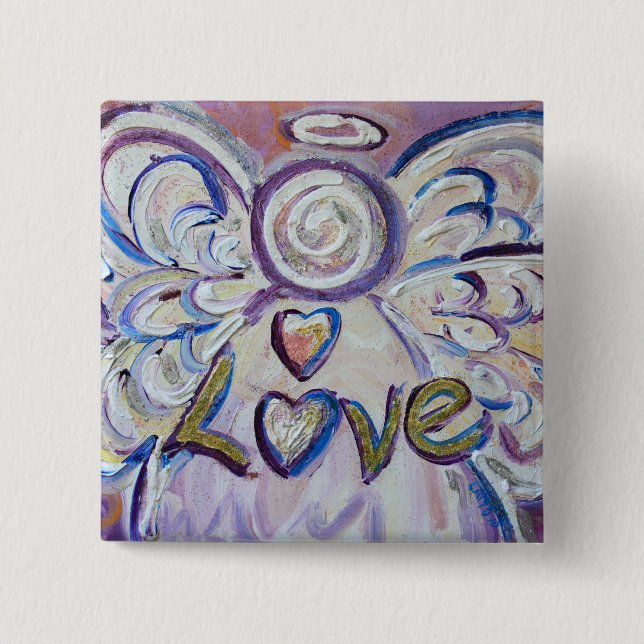 Love Angel Word Art Button Pendant Pin (Front)