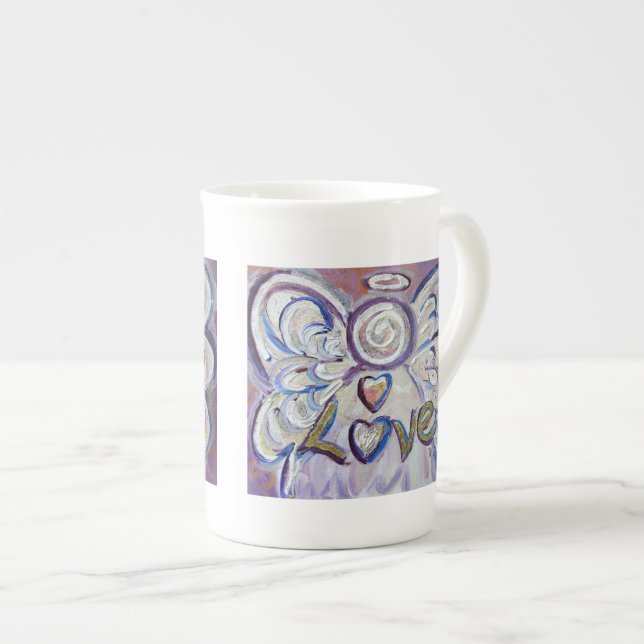 Love Angel Word Bone China Mug (Front Right)