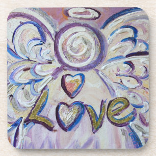 Love Angel Word Cork Coasters