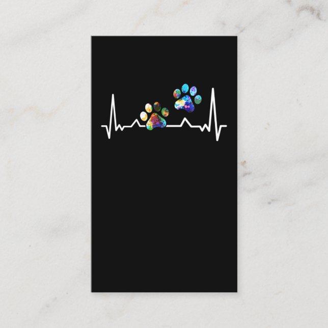 Love Animals Colorful Paw Heartbeat Business Card (Front)