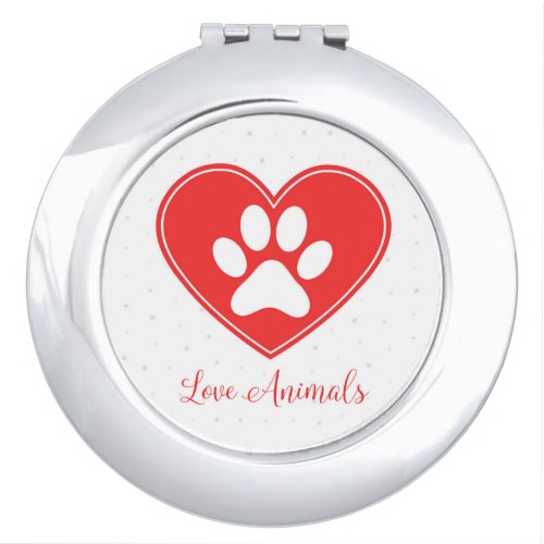 Love animals  Red heart and paw Compact Mirror