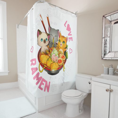 Love Anime and Ramen Japanese Noodles Neko Kawaii Shower Curtain