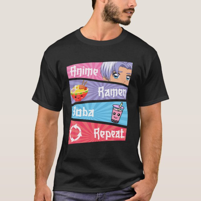 Love Anime Ramen Boba Repeat Kawaii Japanese Anime T-Shirt (Front)