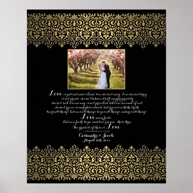 Love Anniversary Celebration Photo Black n Gold Poster (Front)