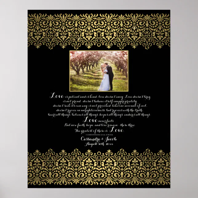 Love Anniversary Celebration Photo Black n Gold Poster | Zazzle