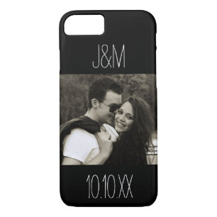 Love Anniversary Couple Photo Date Initials Black iPhone 8/7 Case
