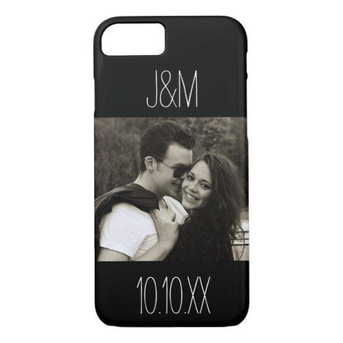 Love Anniversary Couple Photo Date Initials Black iPhone 87 Case