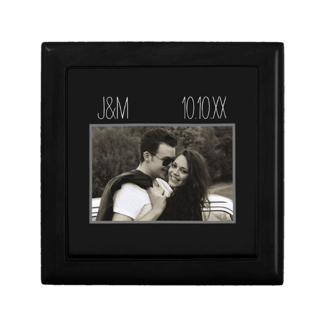 Love Anniversary Couple Photo Date Initials Black Gift Box (Front)