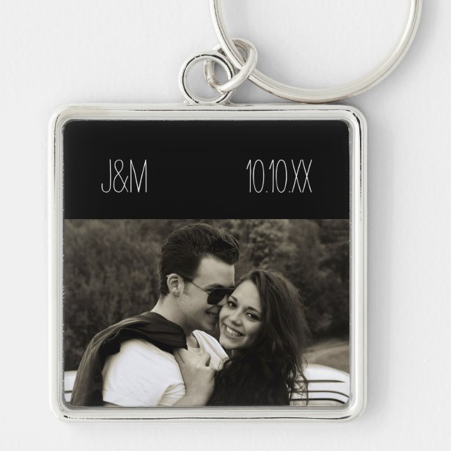 Love Anniversary Couple Photo Date Initials Keychain (Front)
