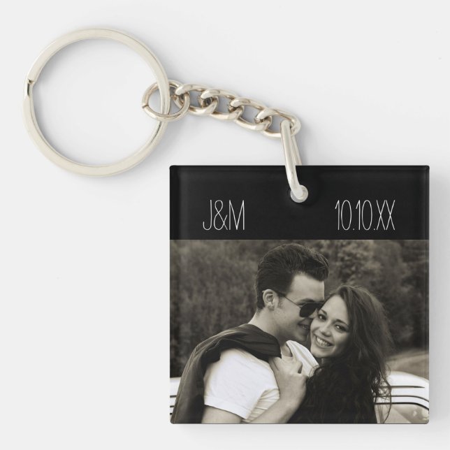 Love Anniversary Couple Photo Date Initials Keychain (Front)