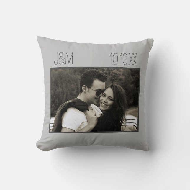 Love Anniversary Couple Photo Date Initials Throw Pillow (Front)