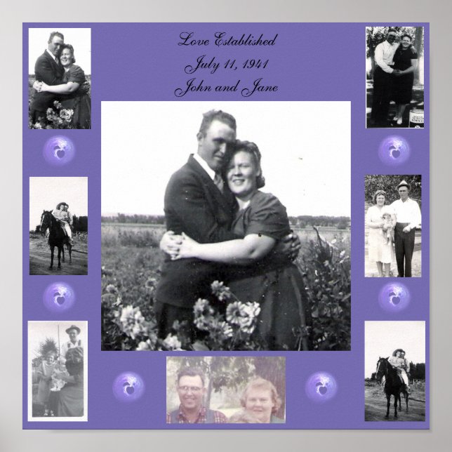 Love Anniversary Date Names Photos Purple Poster (Front)