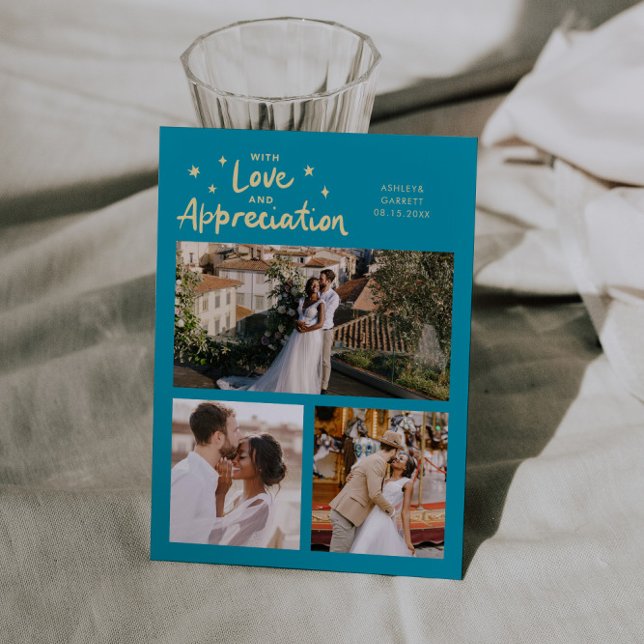 Love Appreciation Wedding Multi Photo Aqua Blue Thank You Card (Creator Uploaded)