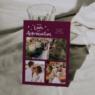 Love Appreciation Wedding Multi Photo Cranberry Thank You Card