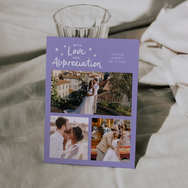 Love Appreciation Wedding Multi Photo Lilac Thank You Card (Creator Uploaded)