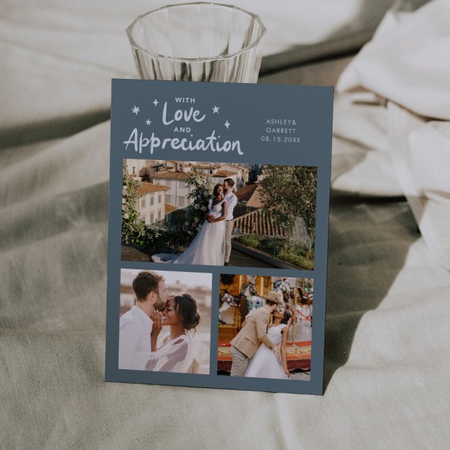 Love Appreciation Wedding Multi Photo Slate Blue Thank You Card (Creator Uploaded)