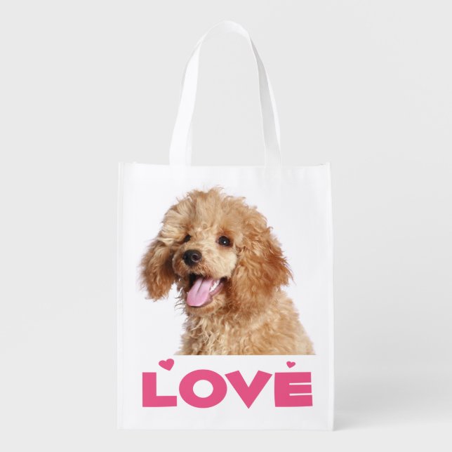 Love Apricot Poodle Puppy Dog Grocery Tote Bag (Front)