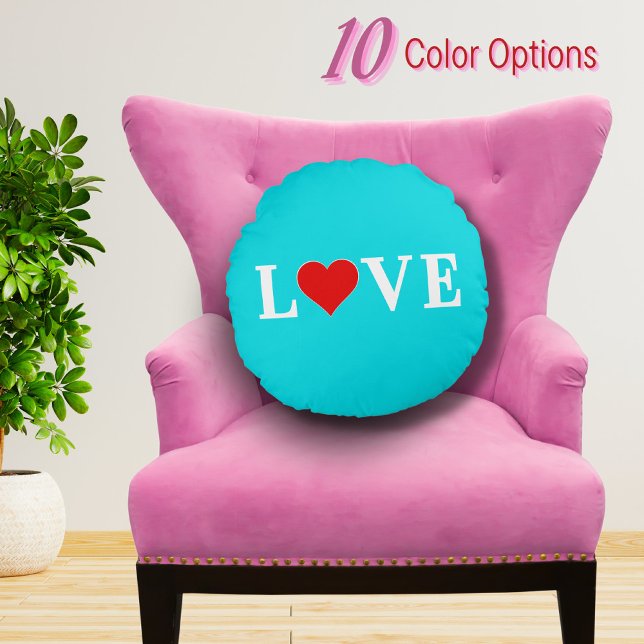 LOVE Aqua Blue I Love You Romantic Chic Turquoise Round Pillow (Creator Uploaded)