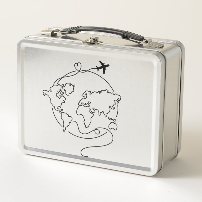🌍 Love Around the World ✈️ Metal Lunch Box (Front)